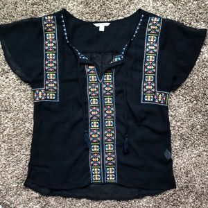 American Eagle Outfitters Embroidered Tassel Top